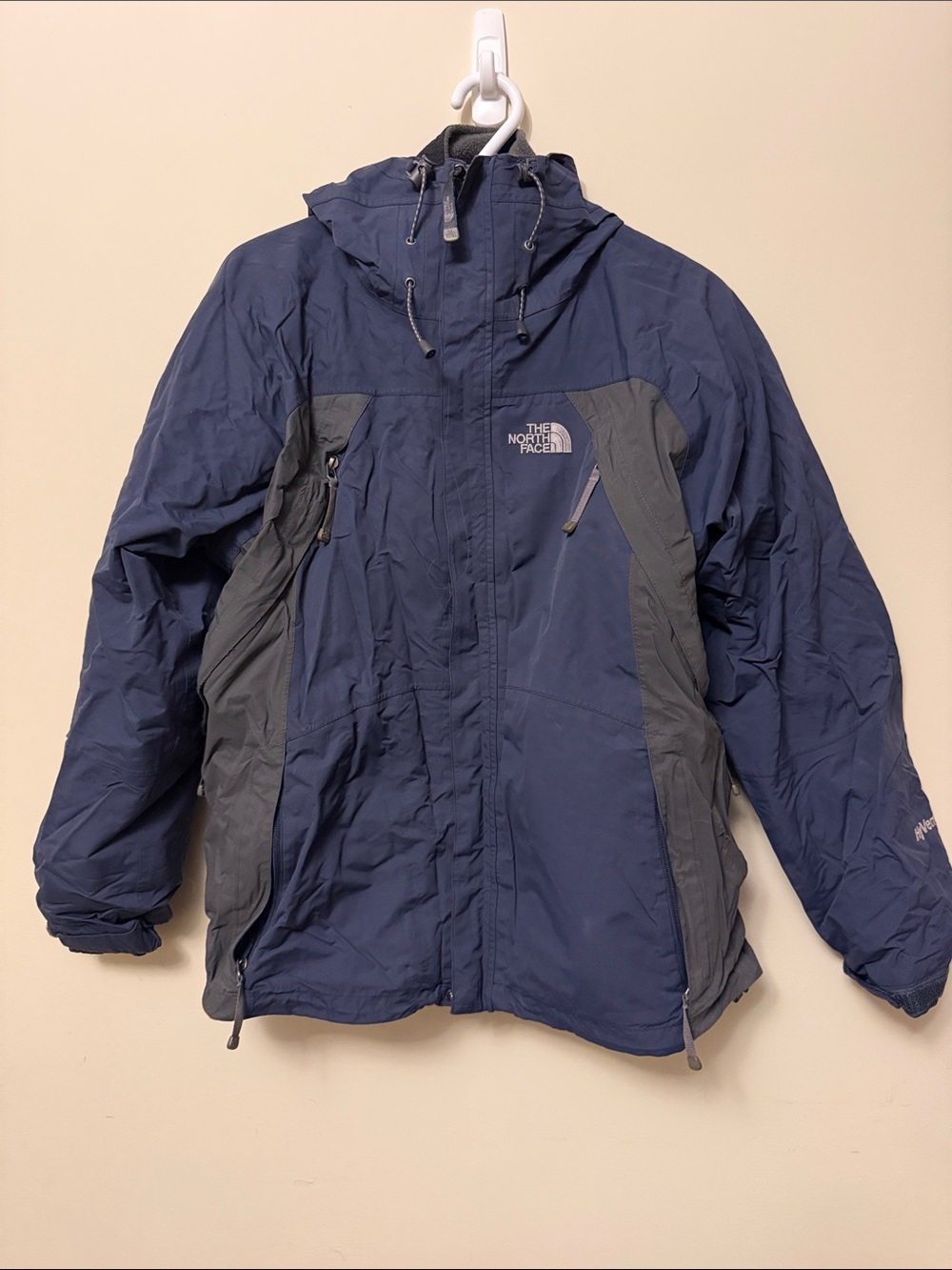 The North Face Men's Navy Hooded Jacket with Fleece Liner - Size Medium